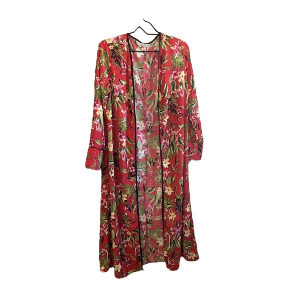 Vibrant Floral Boho Pattern Monstera Summer Kimono Robe Swimsuit Cover Large